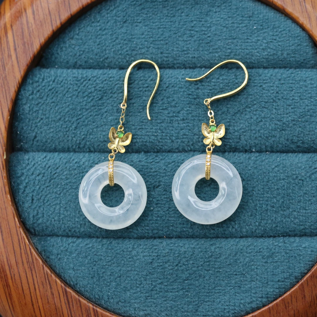 FC6天然缅甸翡翠A货18k冰甜甜圈耳饰/201147/保利厦门拍卖