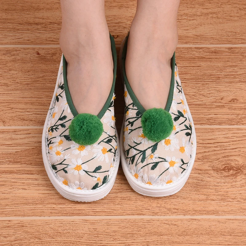 【雏菊-v口单款】手工布鞋单鞋千层底布鞋民族风系带平底