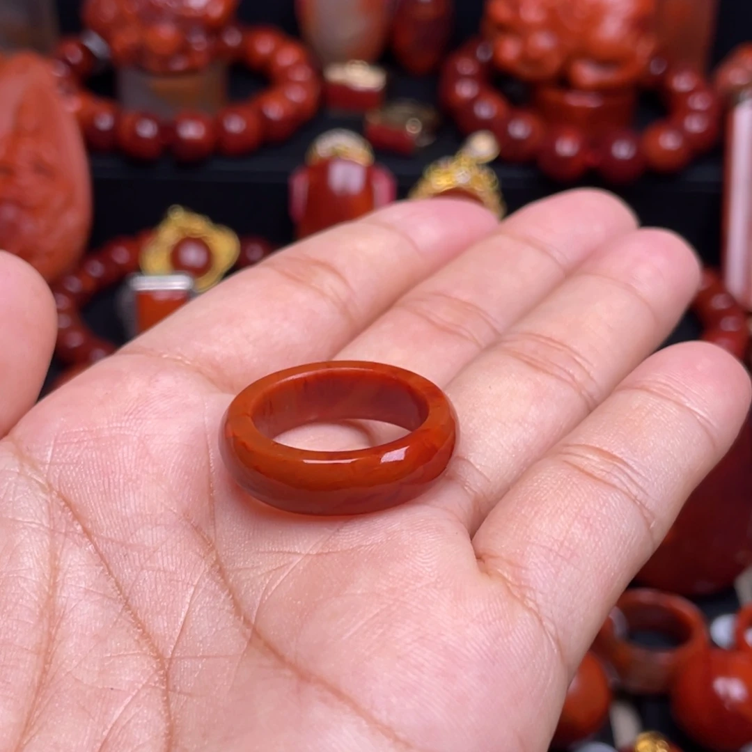 南红玛瑙珠宝奇石未镶嵌木**亭戒指