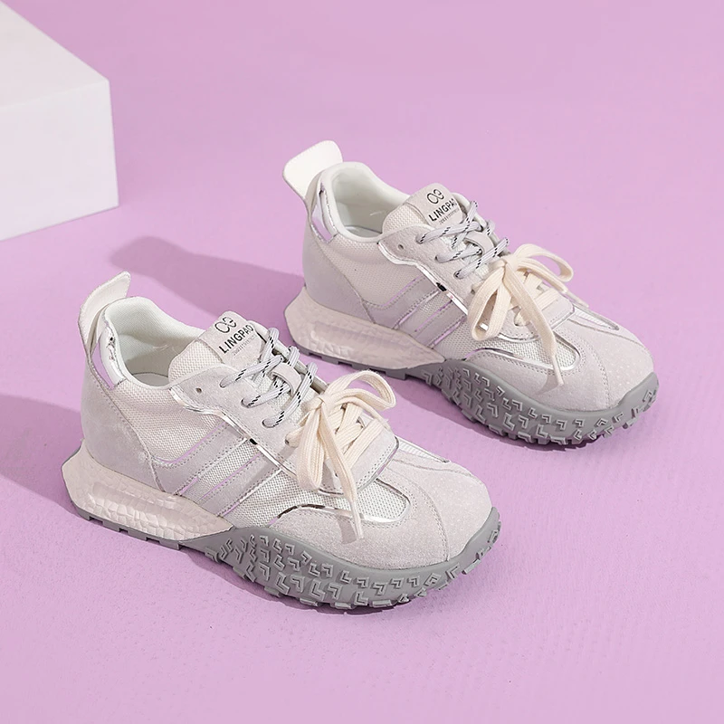 领跑休闲时尚休闲鞋缎面休闲鞋休闲鞋网面厚底跑步透气老爹鞋L360