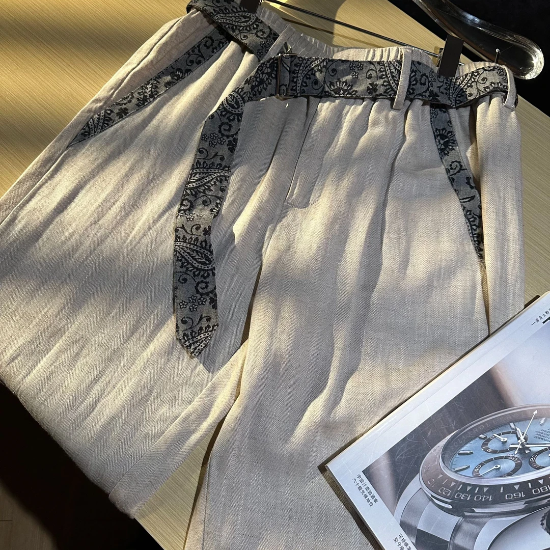 夏季松弛感老钱风慵懒简约腰果花休闲长裤TX-CK757