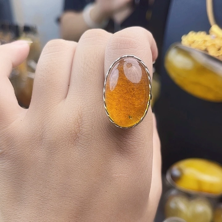 裸石琥珀银S925镶嵌