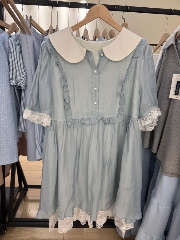 DY大码女装 蓝色芭比 夏季甜美清新蕾丝公主裙