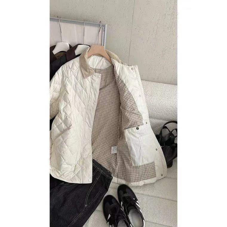 菱形格复古高级棉服外套2025年女款流行外套秋冬