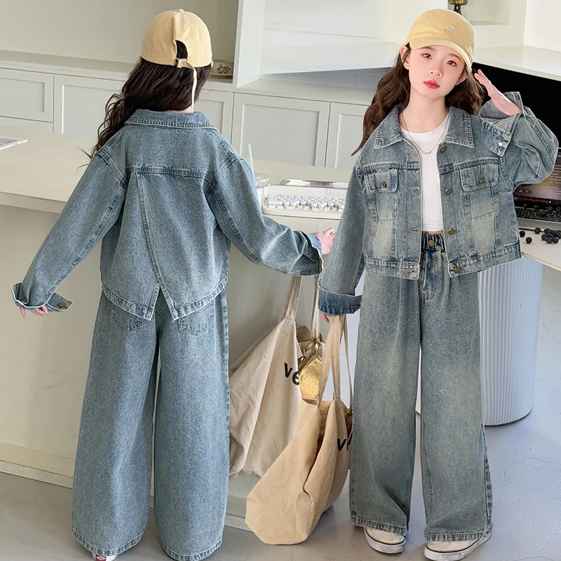 女童春款牛仔套装2025新款6-12岁15岁中大儿童洋气时尚学生两件套