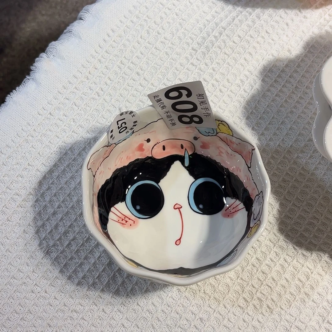 甜***。预定两个粉色猫碗