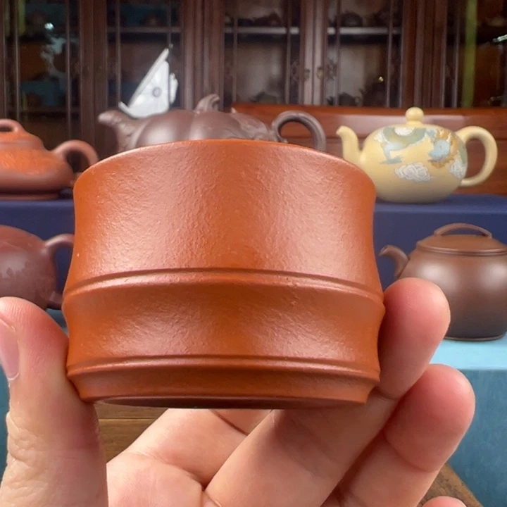 茶杯紫砂原矿朱泥竹节主人杯