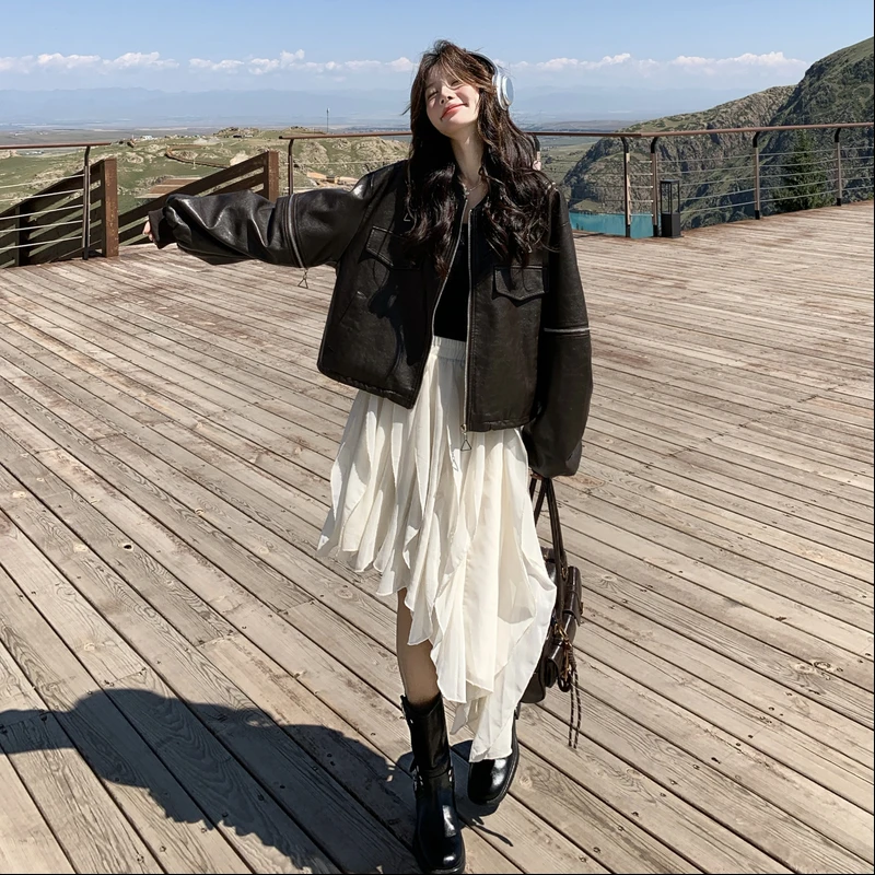 独特别致设计感美拉德皮衣外套女2025春秋新款韩系甜酷减龄pu夹克