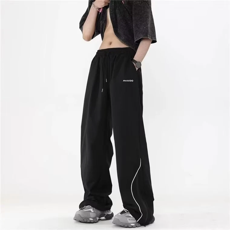 4513春秋季运动裤男女宽松直筒美式高街机能冲锋休闲裤潮