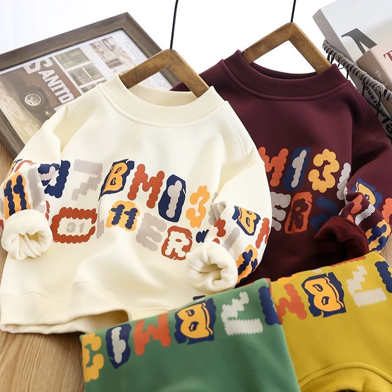 儿童潮酷字母上衣春秋季新款男童休闲运动卫衣中大童套头打底长袖