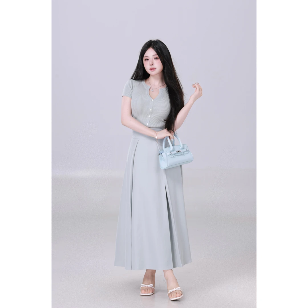 MengFairy【温柔禅意】简约百搭上衣高腰长半裙套装5225M5218欧若风
