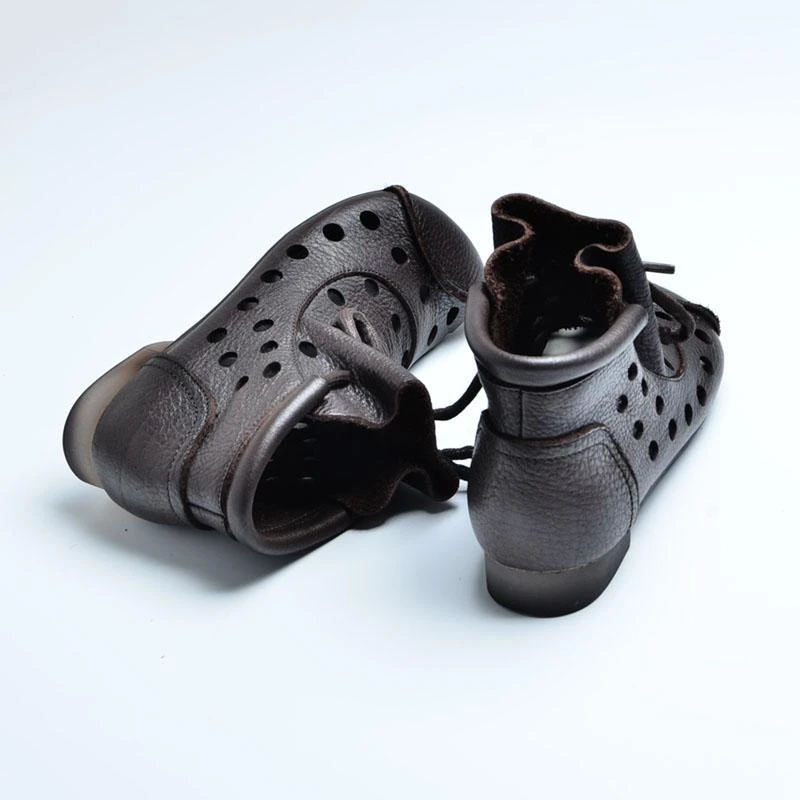 文艺复古手工凉鞋女软皮擦色短靴女单靴原创民族风平底软底凉靴女