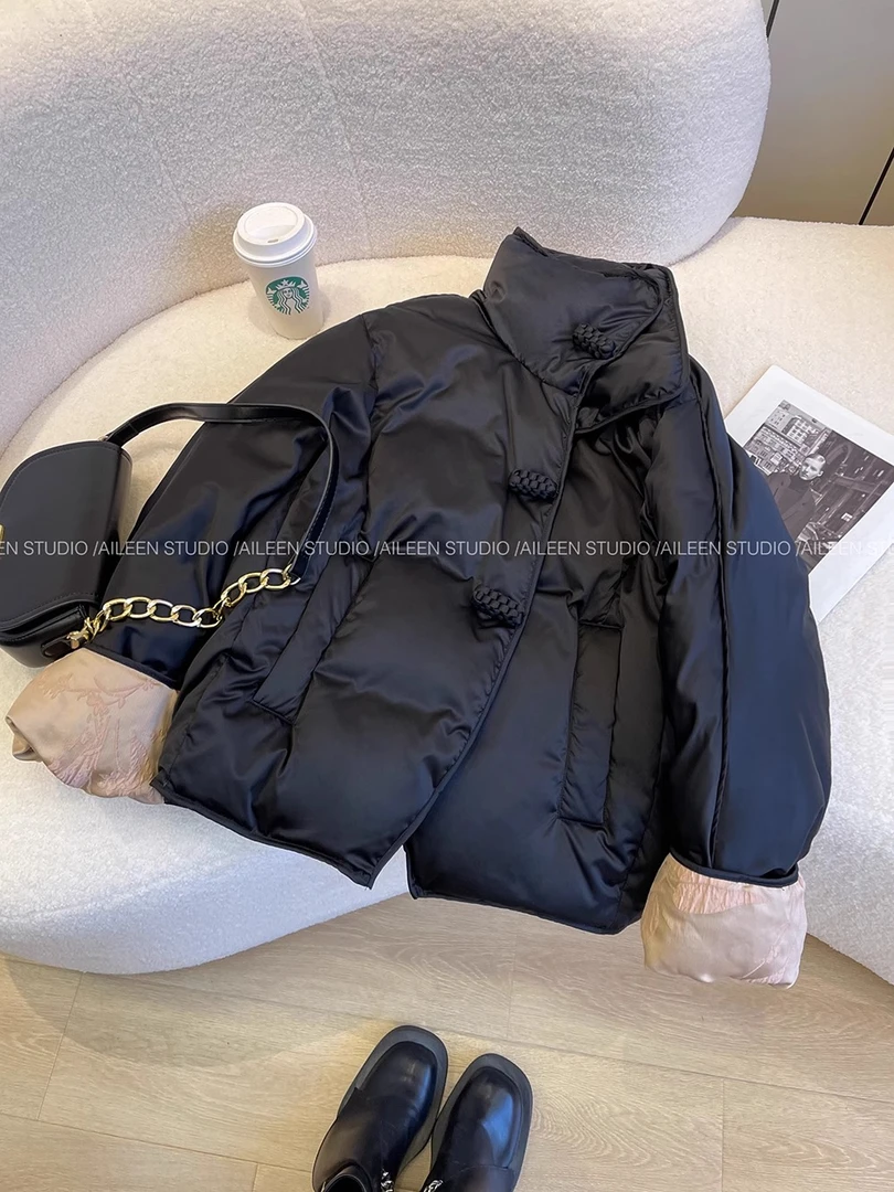 新中式撞色拼接立领棉服外套女2024秋冬新款宽松百搭时尚保暖棉衣