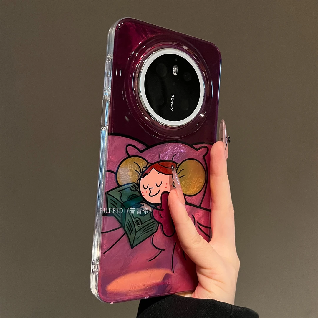 ins风睡觉女孩适用华为mate70pro+手机壳个性高级感小众创意卡通