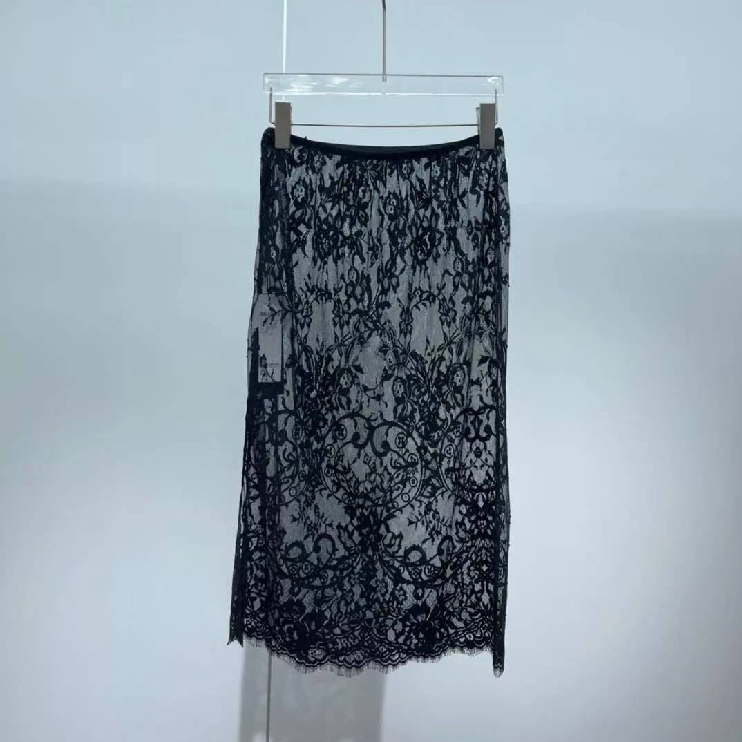 艾家2025春季新款休闲显瘦高腰蕾丝半身裙女3511