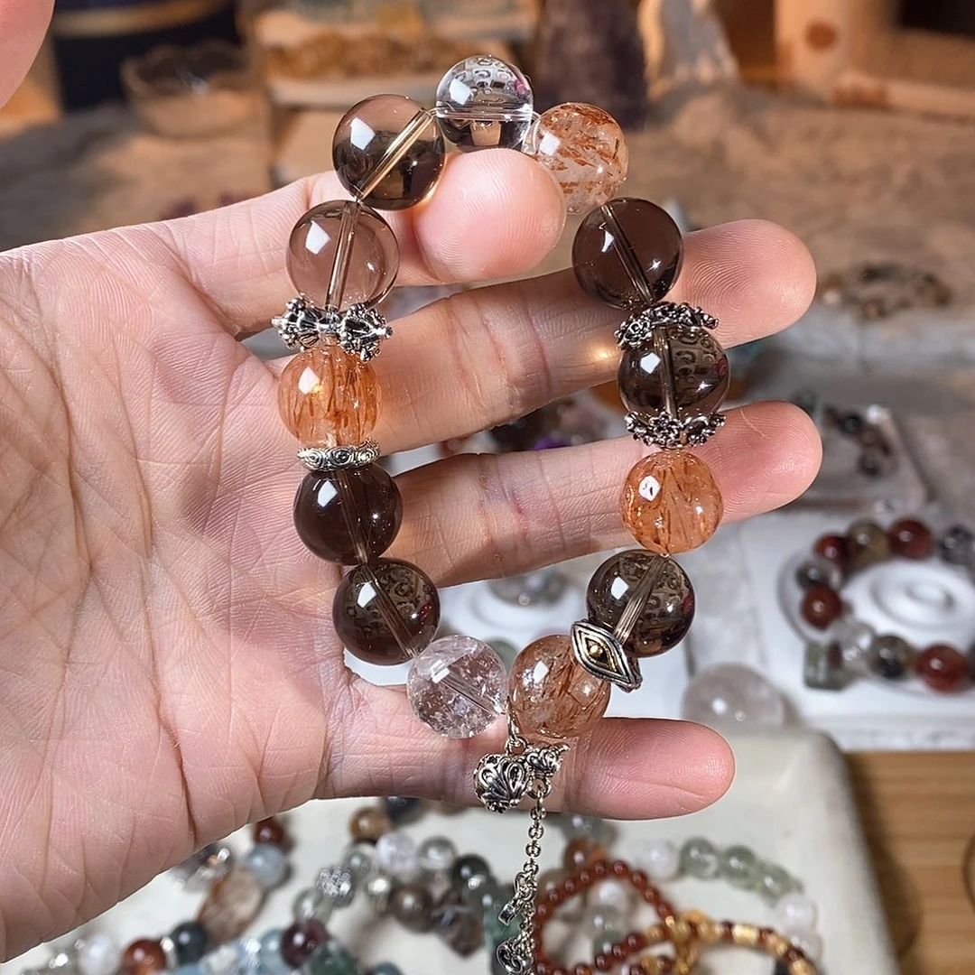 水晶手链未镶嵌14mm黑金超