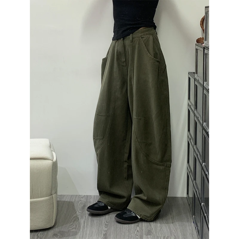 大码高个子复古水洗廓形工装阔腿裤女夏季新款宽松显瘦拖地牛仔裤