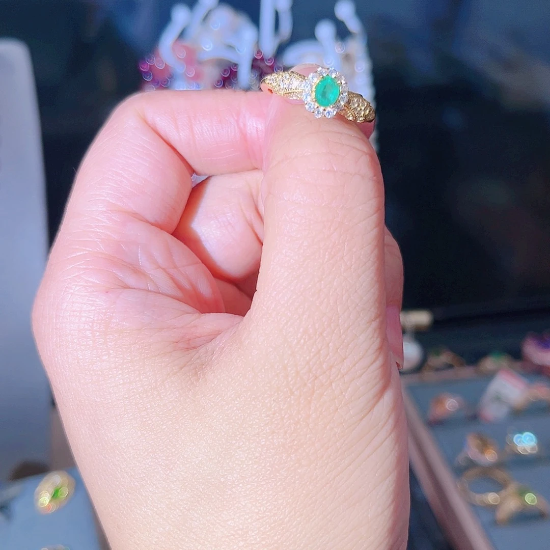 祖母绿戒指银S925镶嵌