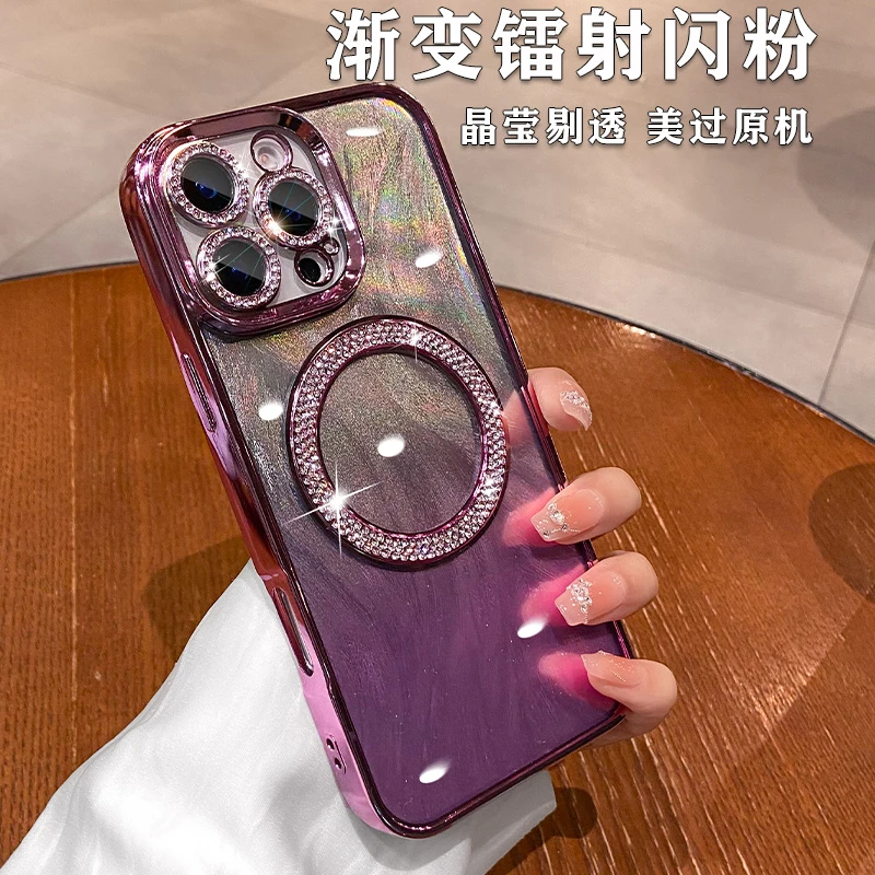 适用苹果16promax手机壳女款iPhone15奢华水钻14镜头全包13网红女