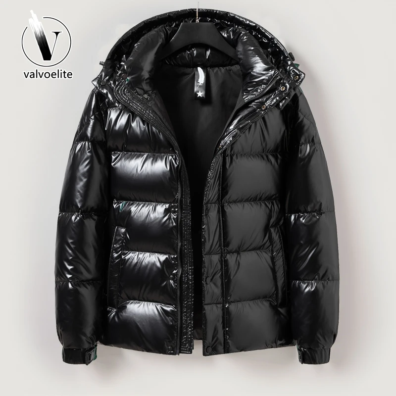 VALVOELITE免洗羽绒服短款男款2024冬季青年休闲亮面加厚鹅绒服男