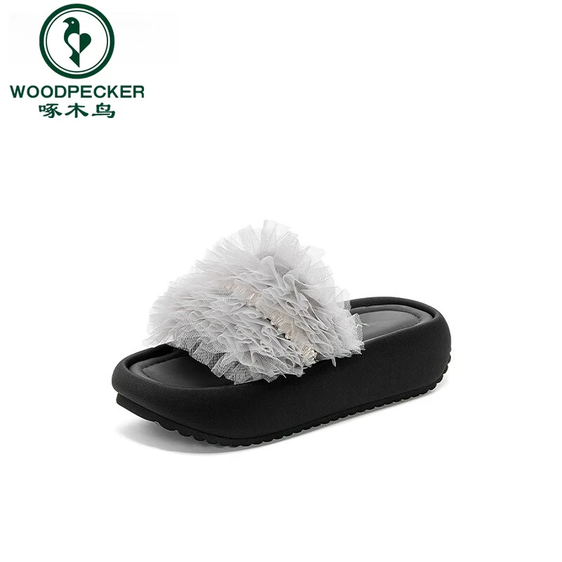 啄木鸟小个子厚底松糕跟增高凉拖鞋女2025年夏季新款甜美一字拖鞋