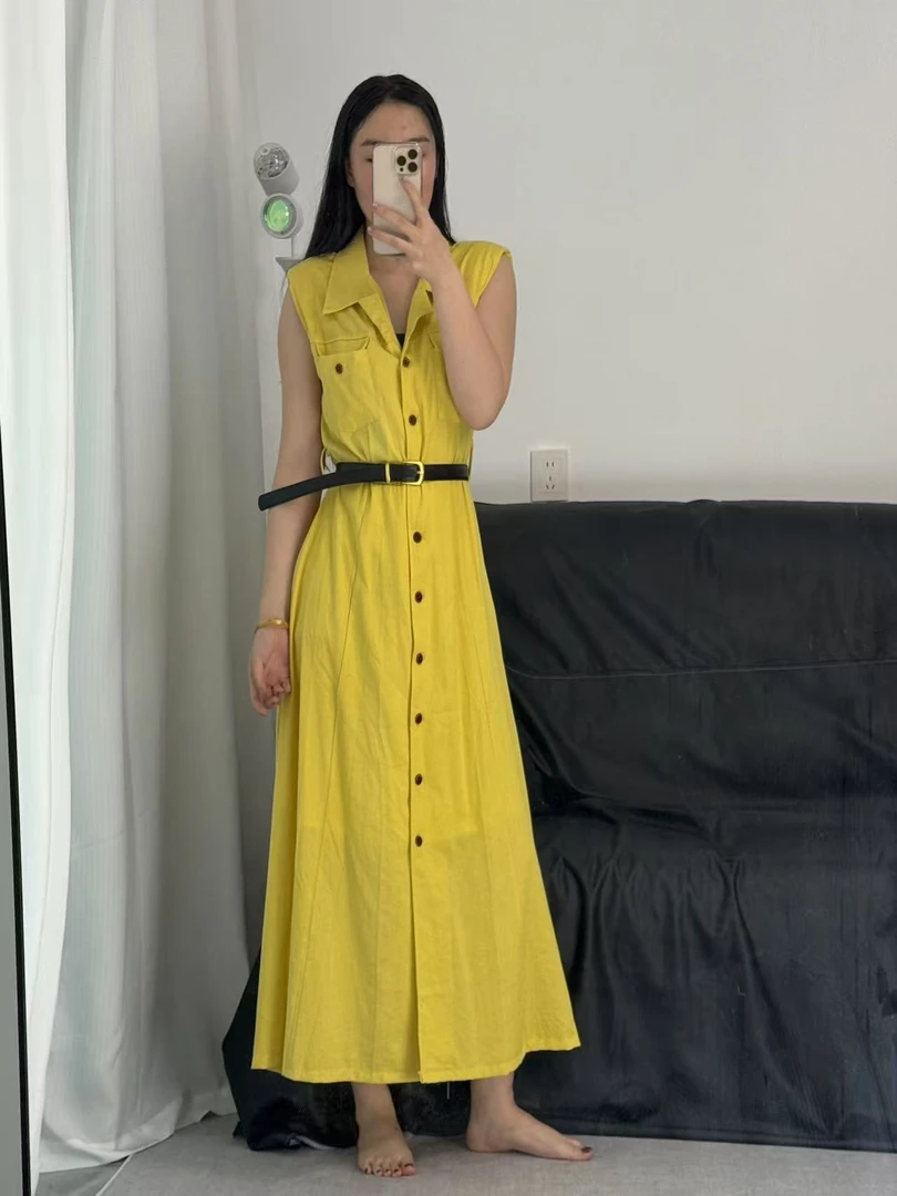 时尚系带女装无袖连衣裙A字裙夏季通勤长裙休闲显瘦