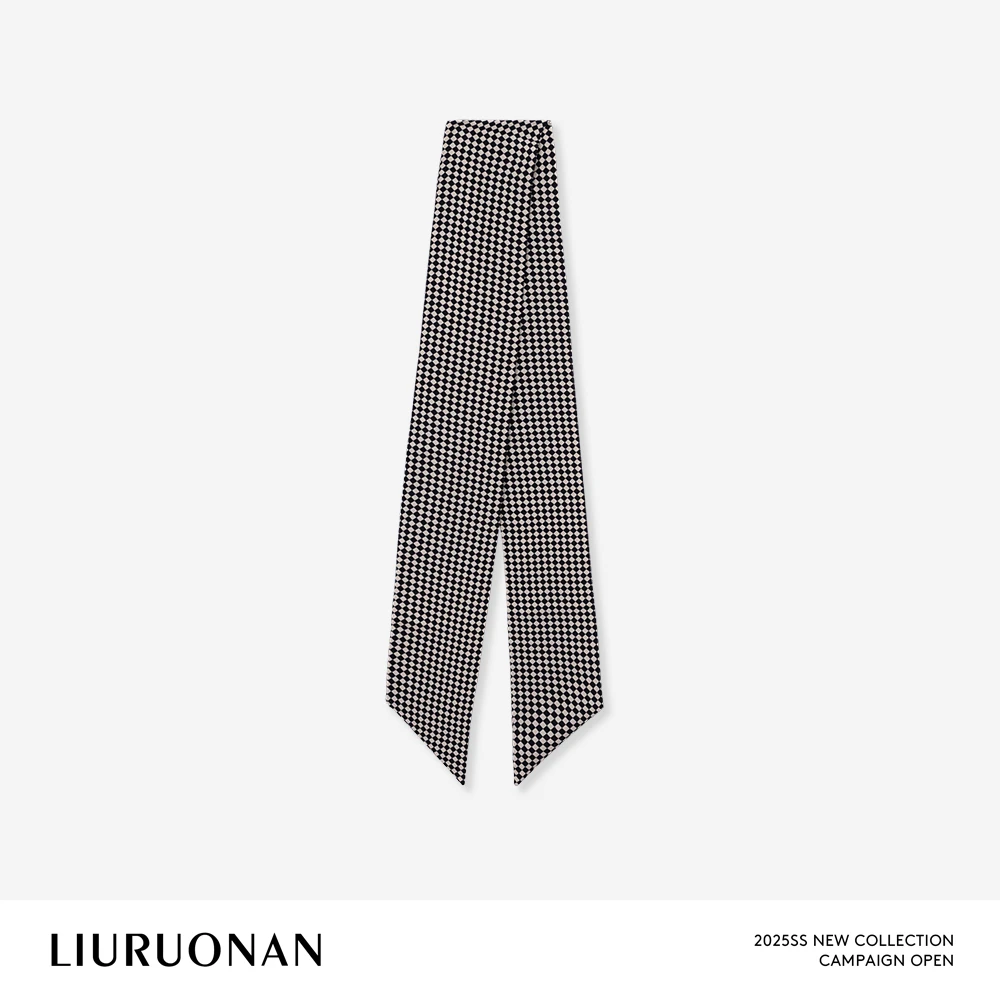 LIURUONAN 25JJ 时髦精卡其拼黑色格纹领巾