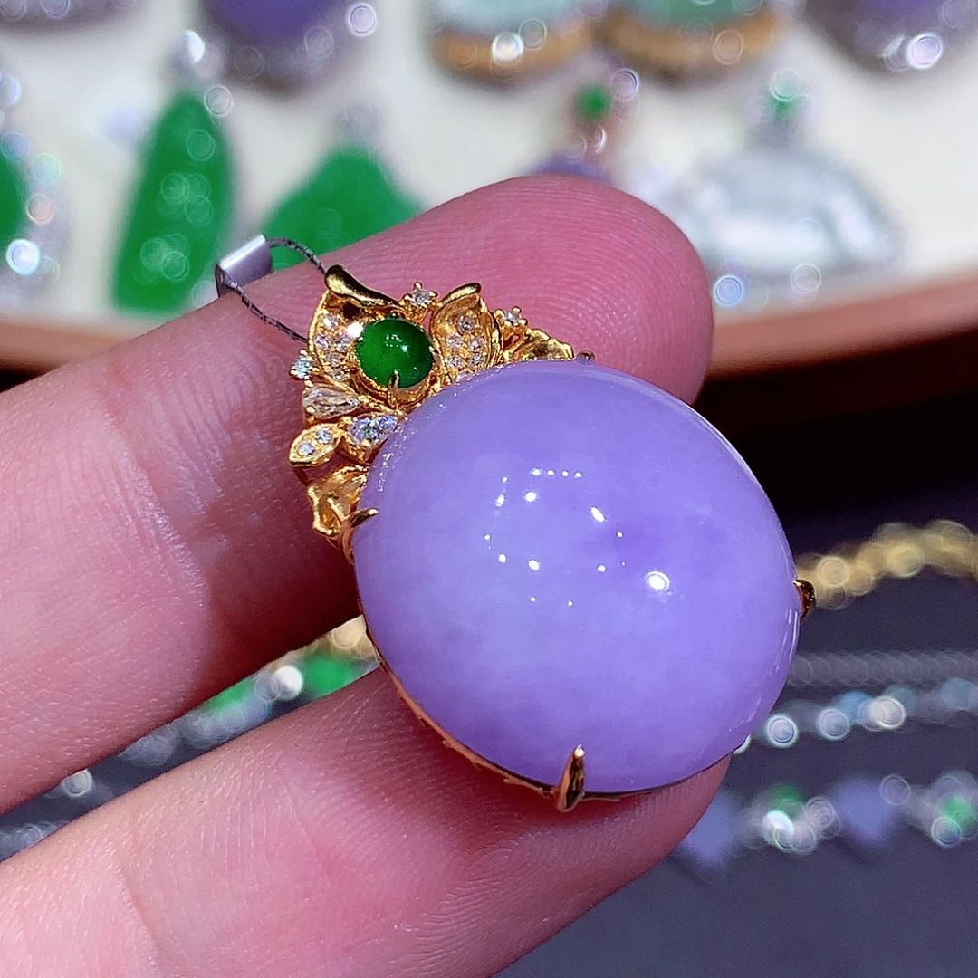 翡翠18K金镶嵌吊坠(不含链)