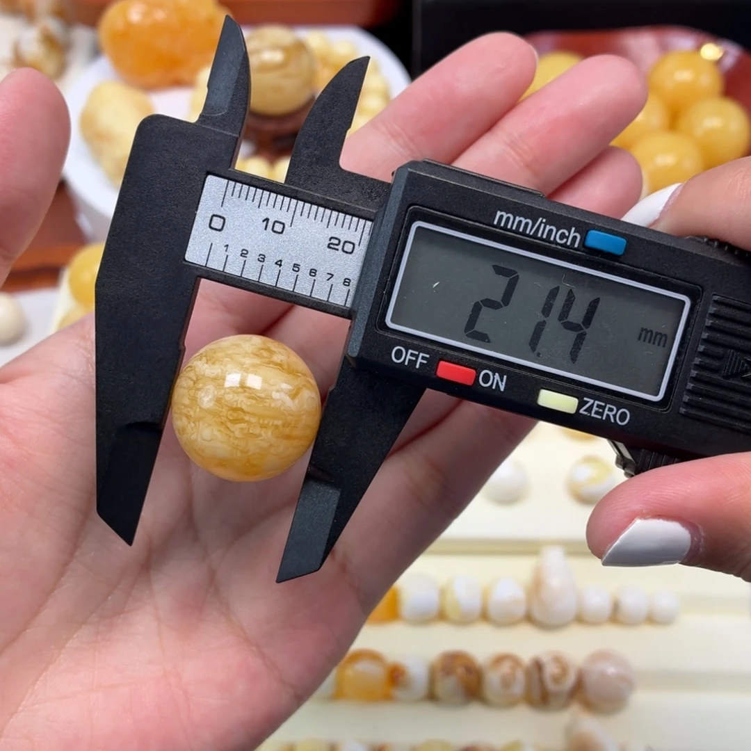 琥珀未镶嵌珠宝奇石俄料虎皮纹圆珠21mm