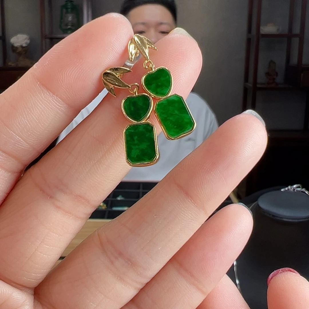 翡翠银S925镶嵌耳饰耳环