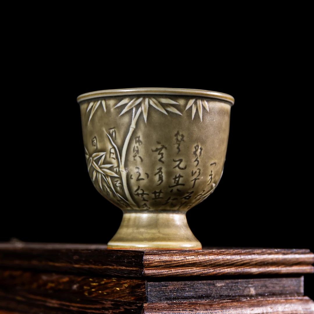 【西泠上新】 南宋柴窑古青釉竹影杯HX0451