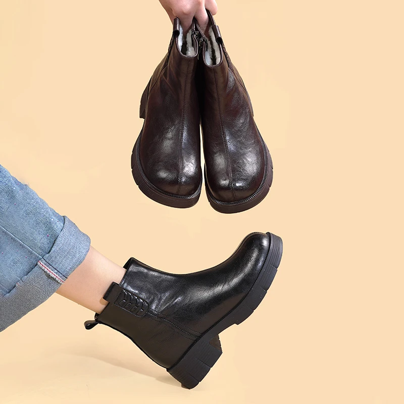 靴子女粗跟女款短靴加绒妈妈棉鞋2025冬季新款舒适羊毛女士雪地靴