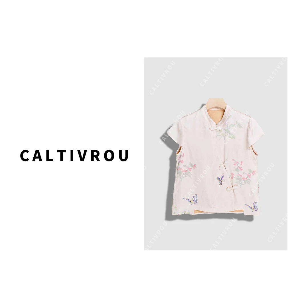 Caltivrou中国风印花盘扣气质百搭衬衫-Y17751