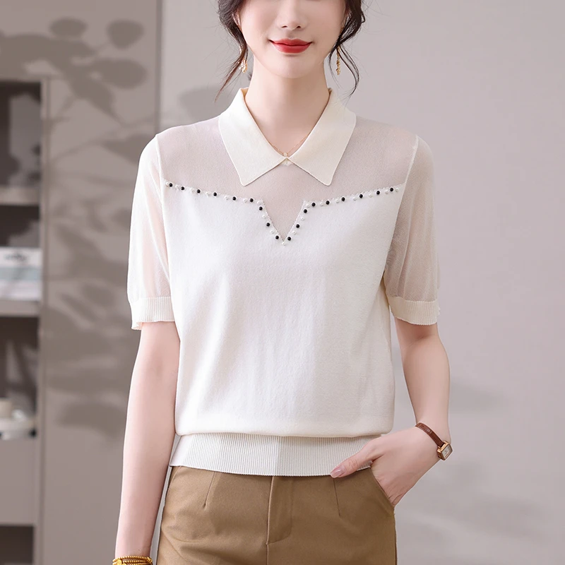 超好看娃娃领短袖t恤时尚气质好看女装2025新款夏季薄款冰丝小衫