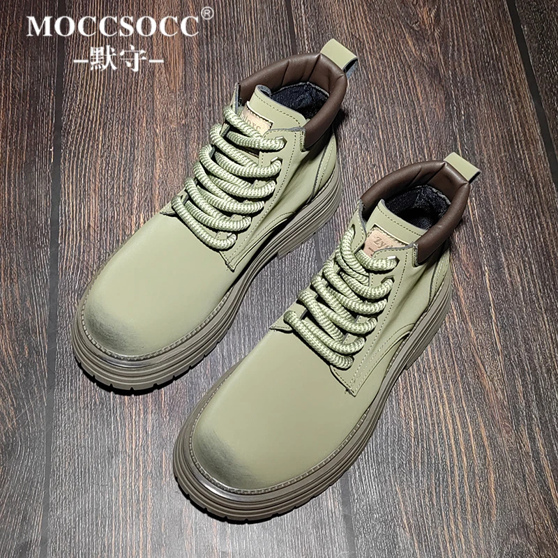 MOCCSOCC马丁靴情侣款复古高级感工装靴厚底增高鞋百搭时尚休闲鞋
