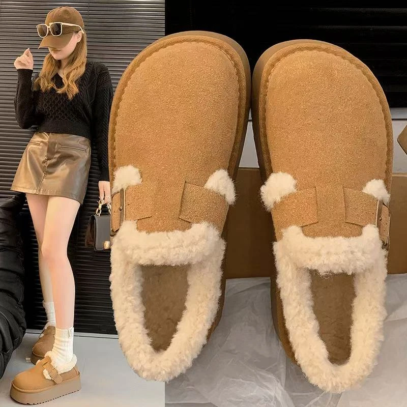 5cm厚底增高加绒保暖勃肯鞋女2025冬松糕底百搭防滑雪地靴不累脚