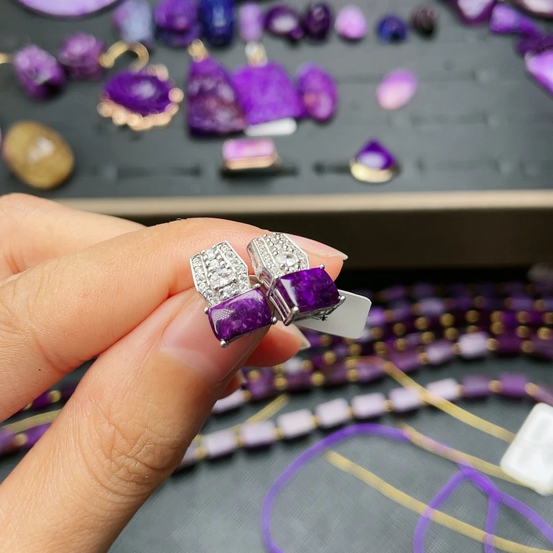 苏纪石（舒俱来）耳环银S925镶嵌