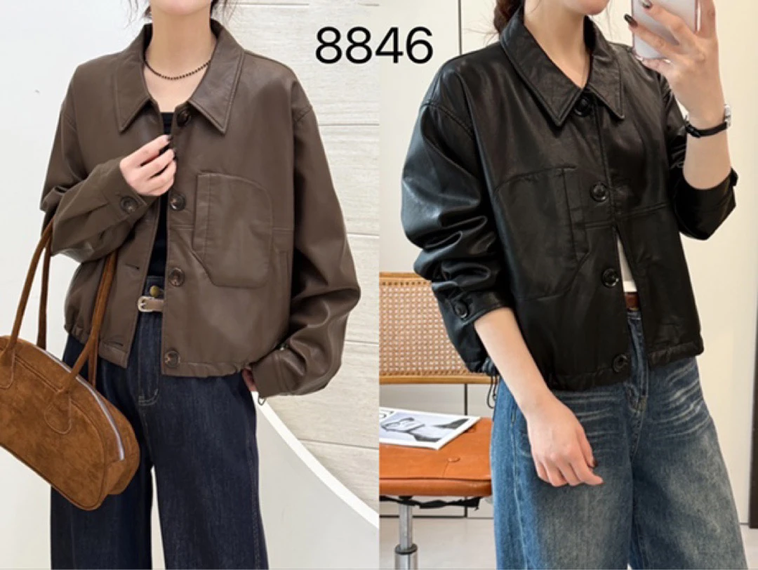 【木木推荐】8846#翻领Pu外套