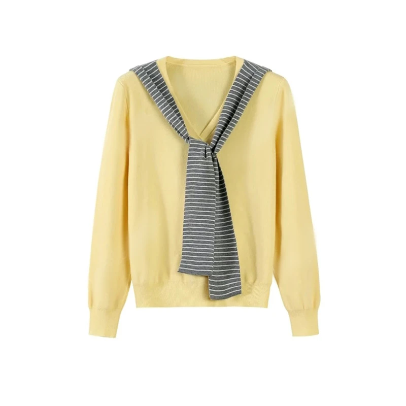 韩系穿搭领长袖针织衫2025春秋新款叠穿百搭显瘦披肩两件套上衣