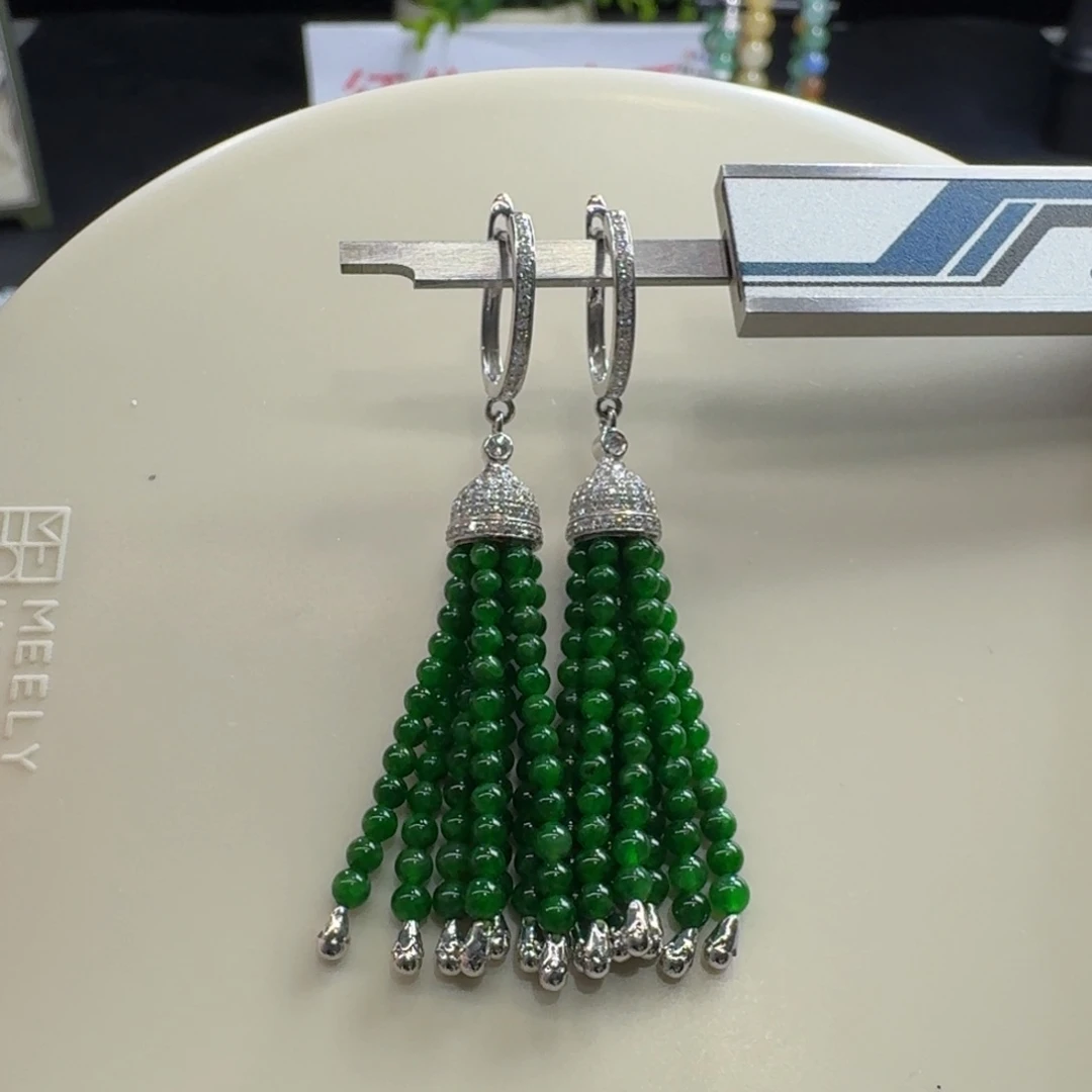未镶嵌手链翡翠设计款满辣绿流苏耳饰