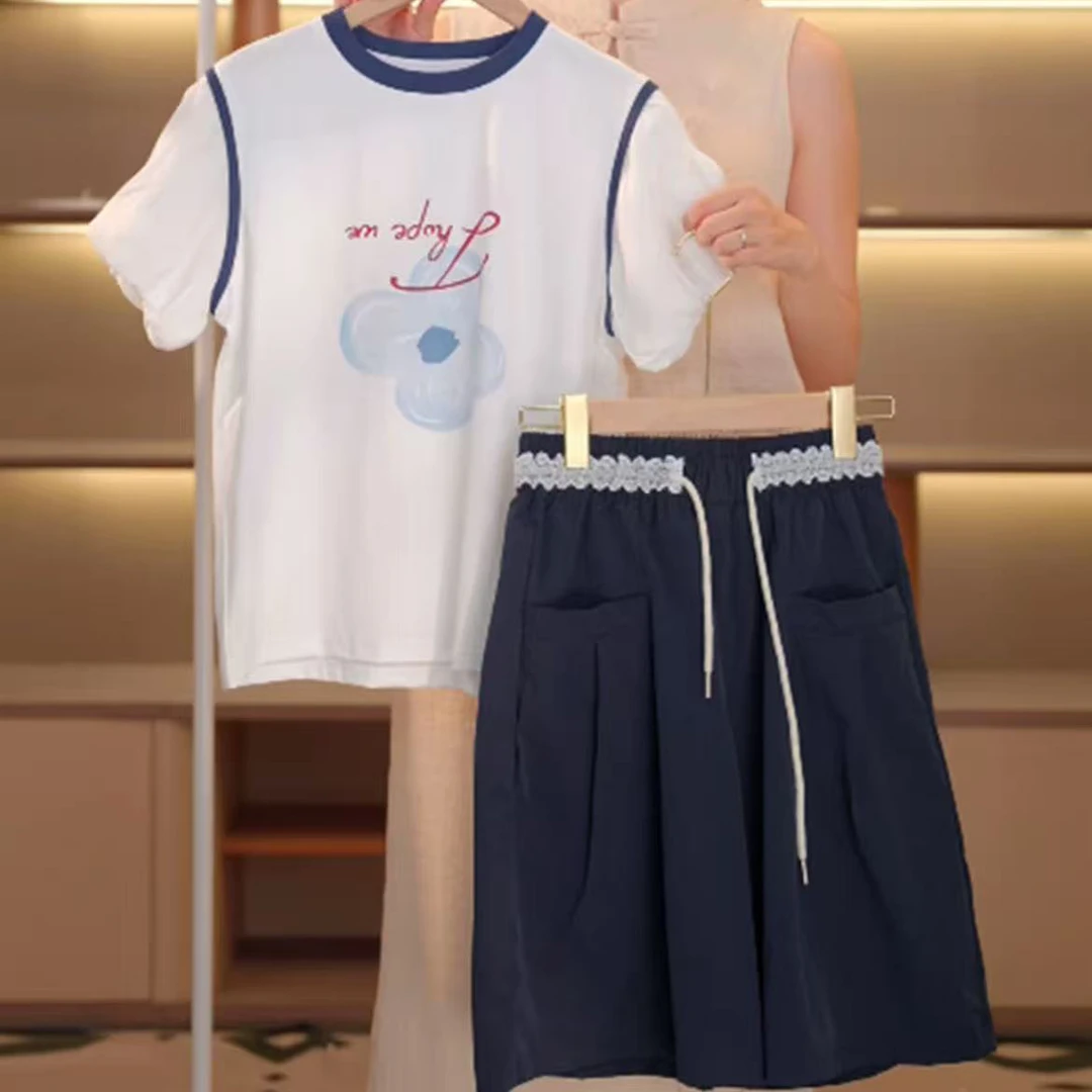 女童套装夏季短袖 POLO衫T恤套装中大童女孩夏装薄款裤中裤两件套