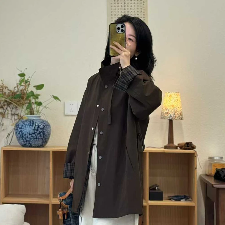 小镇姑娘深焙咖两面穿风衣外套