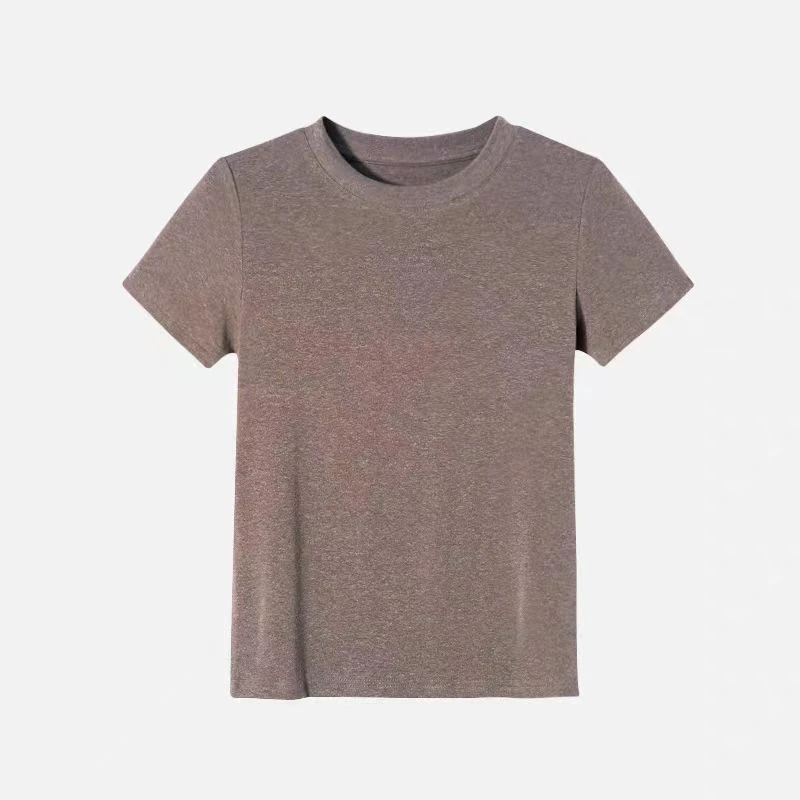【天丝亚麻】2025春夏新款修身短袖女时尚圆领纯色T恤