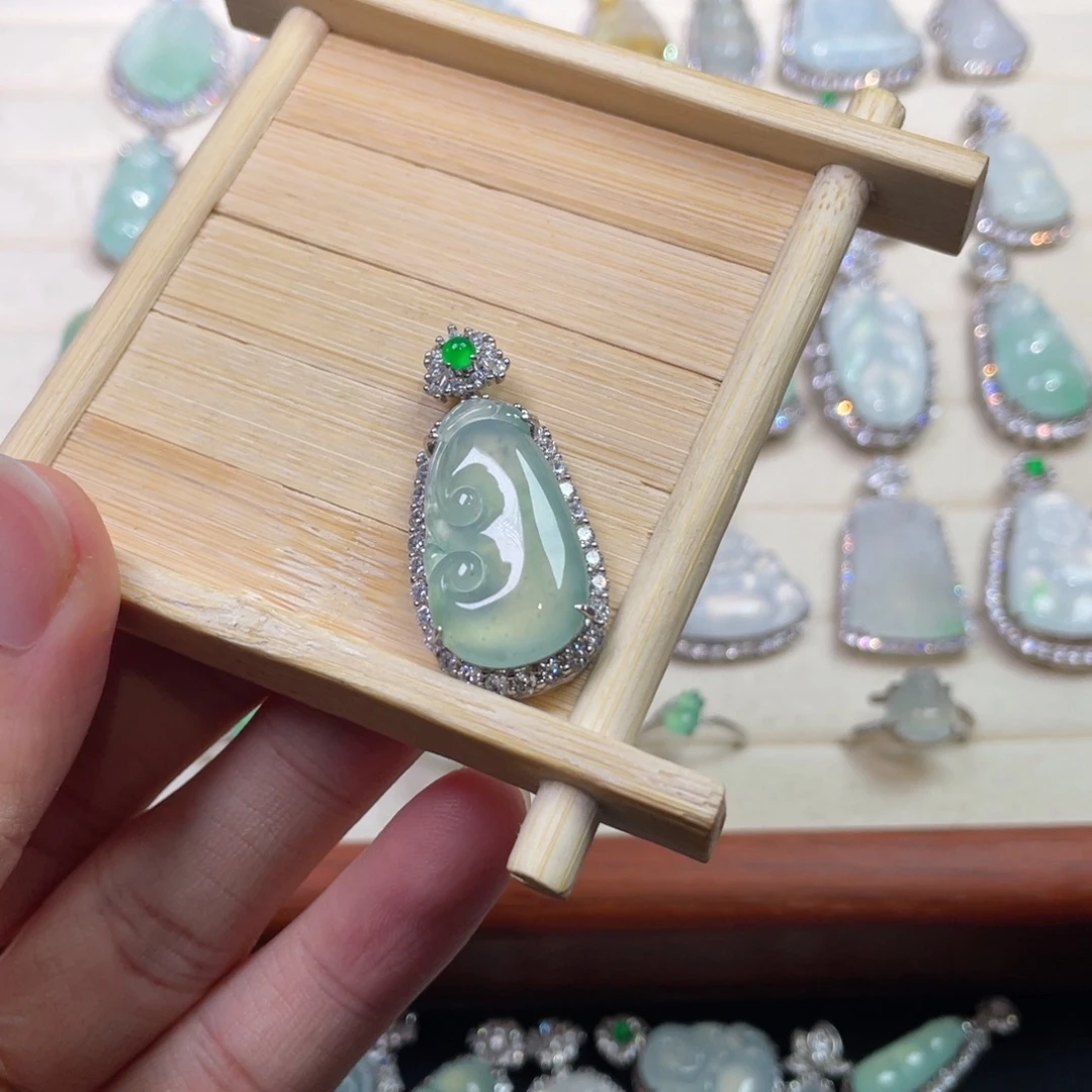 翡翠银S925镶嵌吊坠(不含链)