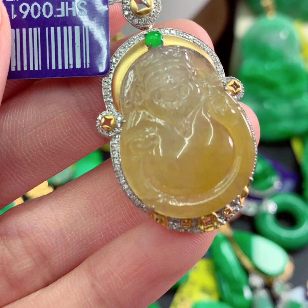 翡翠18K金镶嵌吊坠(不含链)