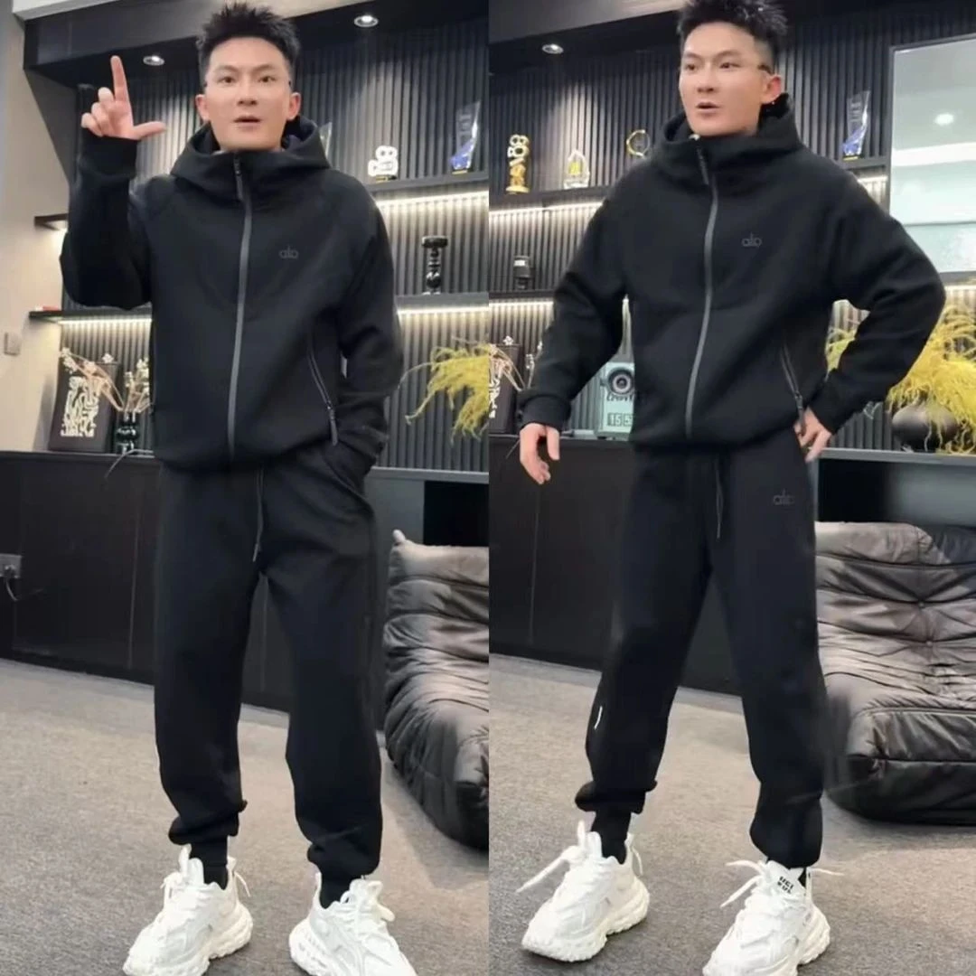2025秋季新款男士休闲运动套装连帽拉链卫衣外套束脚长裤两件套潮
