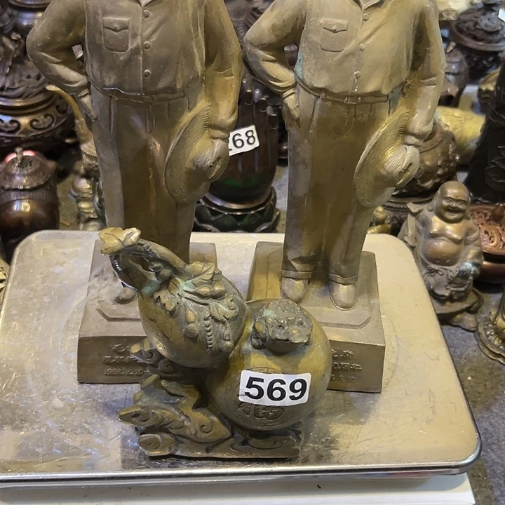 退***步黄铜摆件，文房工艺品摆件
