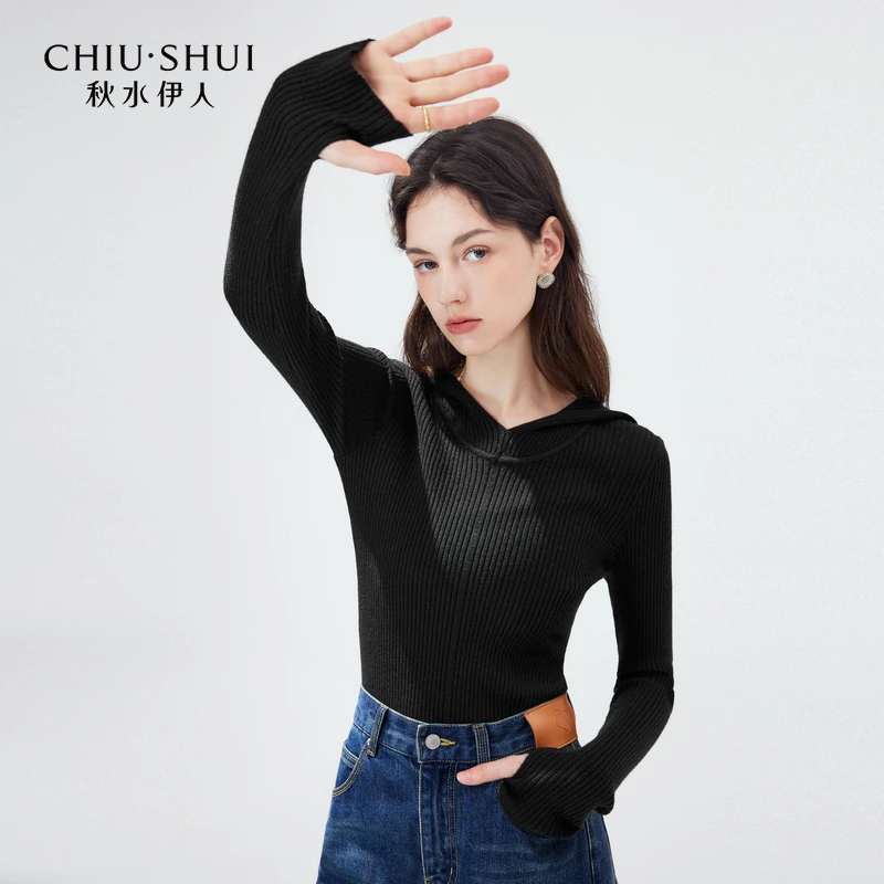 【籽言专属】秋水伊人设计感连帽针织衫女毛衣624440M100097