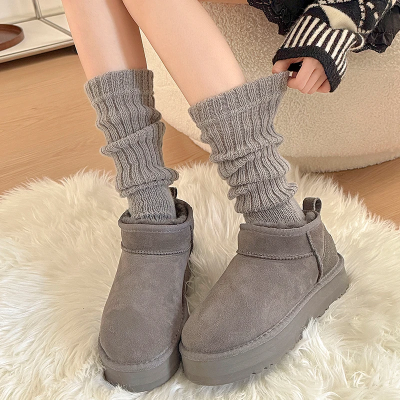 灰色堆堆袜套女款秋冬季加厚加宽保暖搭配小皮鞋纯色显瘦踩脚腿套