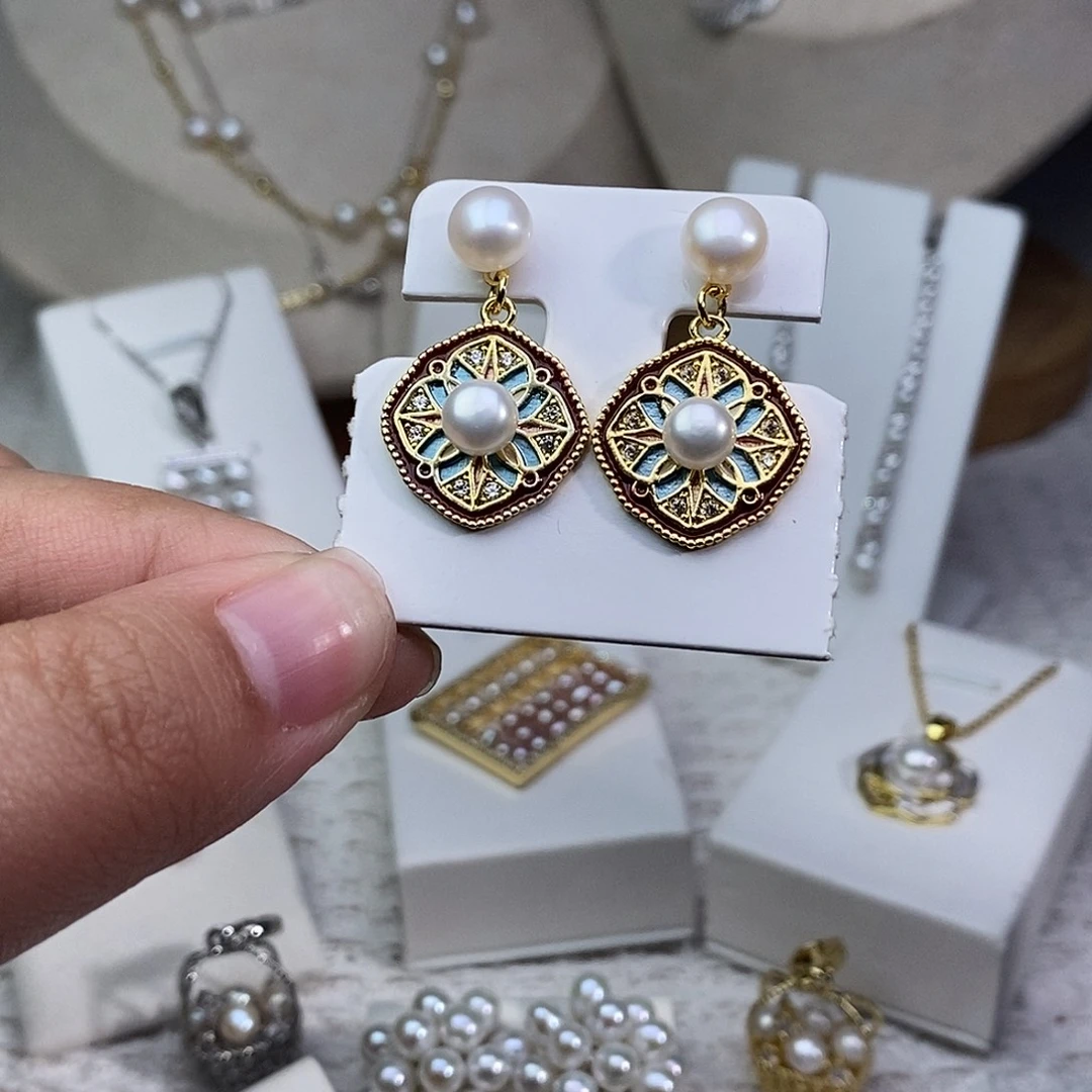 淡水珍珠耳饰银S925镶嵌